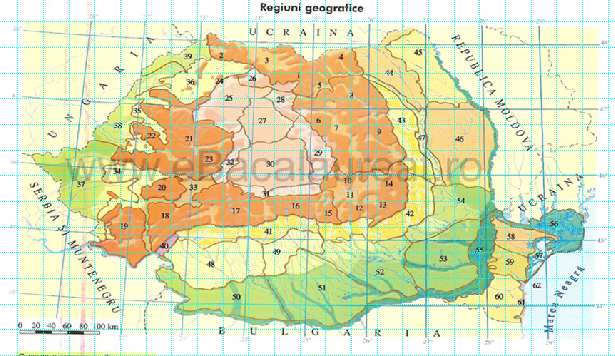 Harta regiuni geografice din Romania